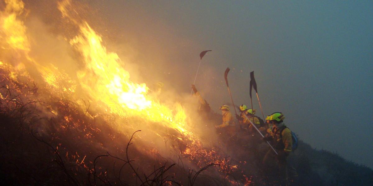 Unos bomberos extinguiendo un incendio